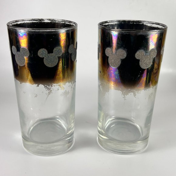 Walt Disney World Mickey Mouse Logo Silver Fade Chrome Drinking Glass Lot of 2 - Picture 4 of 16